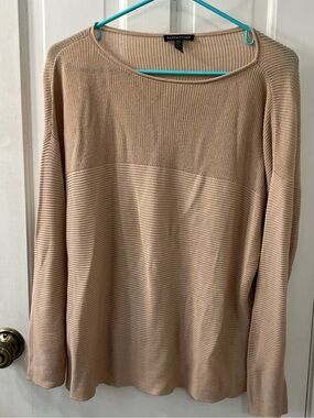 Eileen Fisher Scoop Neck Ribbed Knit Sweater in Beige-Taupe